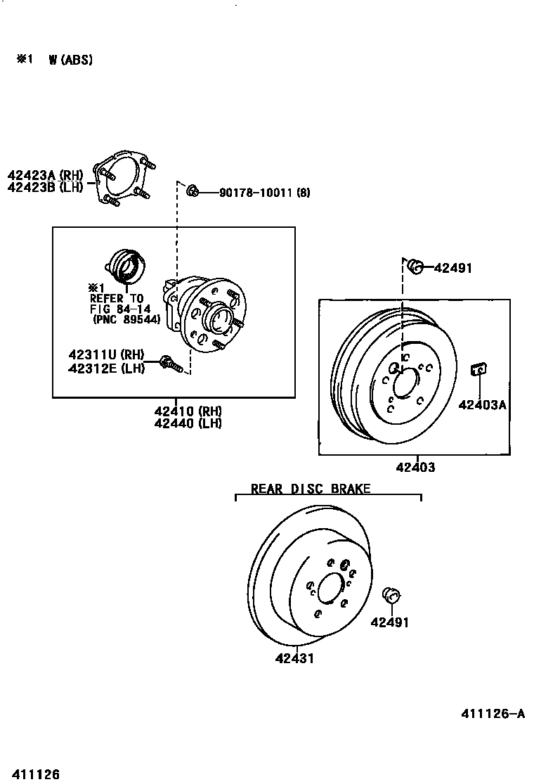 Toyota RAV4 后桥半轴和后桥轮毂 EPC diagram — 411126A