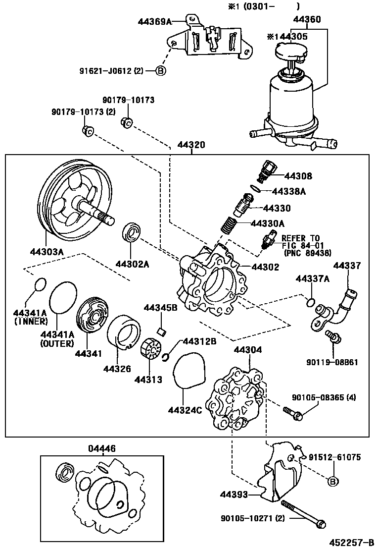 Toyota RAV4 叶片泵和储油罐(动力转向) EPC diagram — 452257B