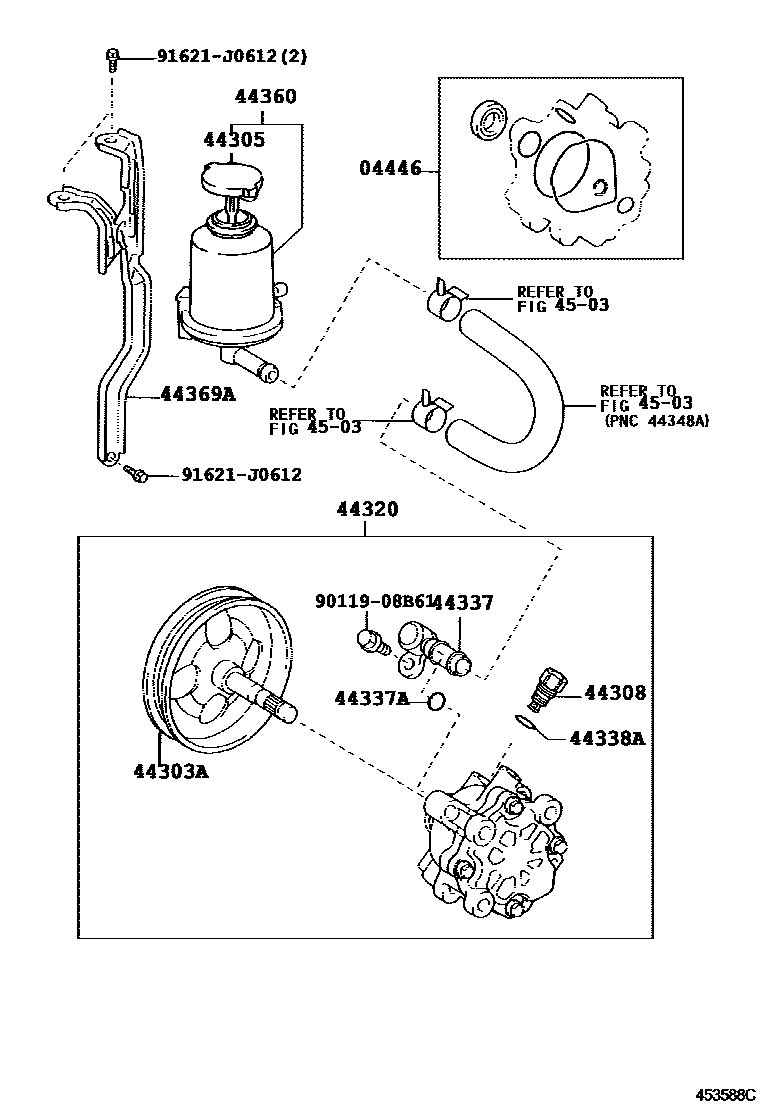 Toyota RAV4 叶片泵和储油罐(动力转向) EPC diagram — 453588C