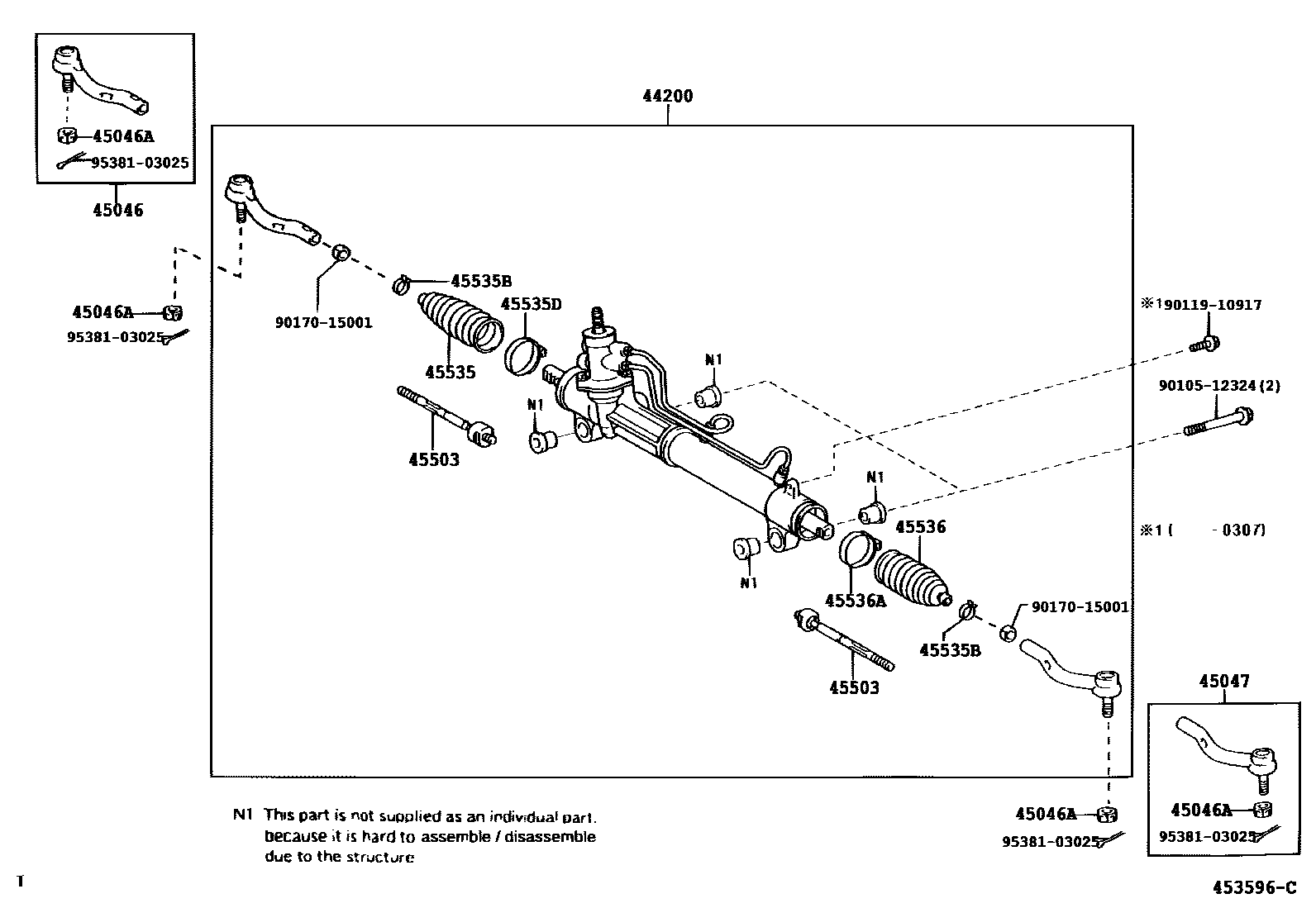 Toyota RAV4 前转向齿轮和连杆 EPC diagram — 453596C