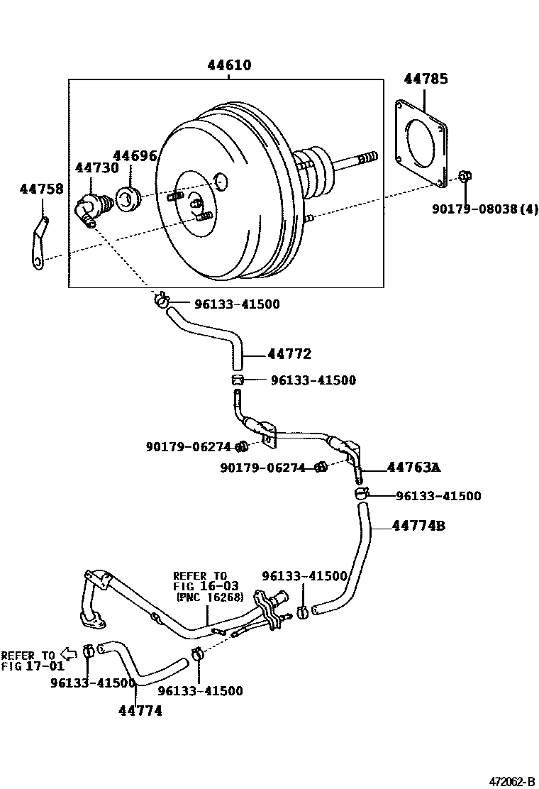 Toyota RAV4 制动助力器和真空管 EPC diagram — 472062B