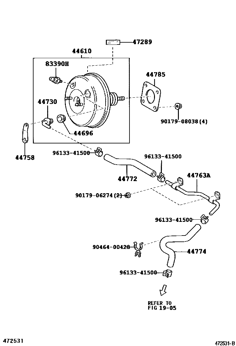 Toyota RAV4 制动助力器和真空管 EPC diagram — 472531B