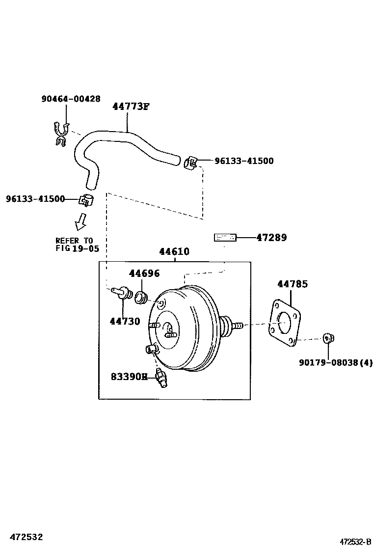 Toyota RAV4 制动助力器和真空管 EPC diagram — 472532B
