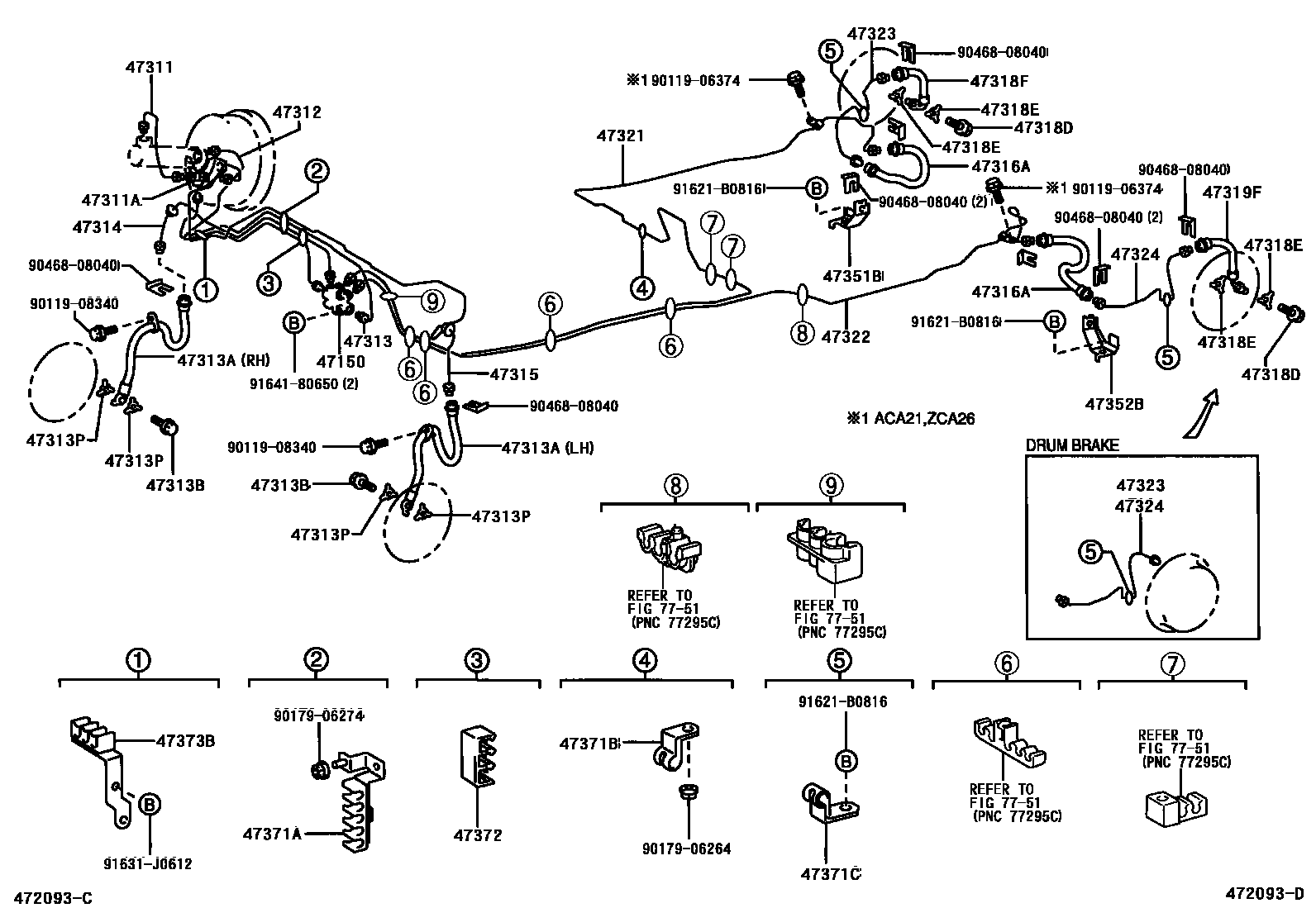 Toyota RAV4 制动配管和卡箍 EPC diagram — 472093D
