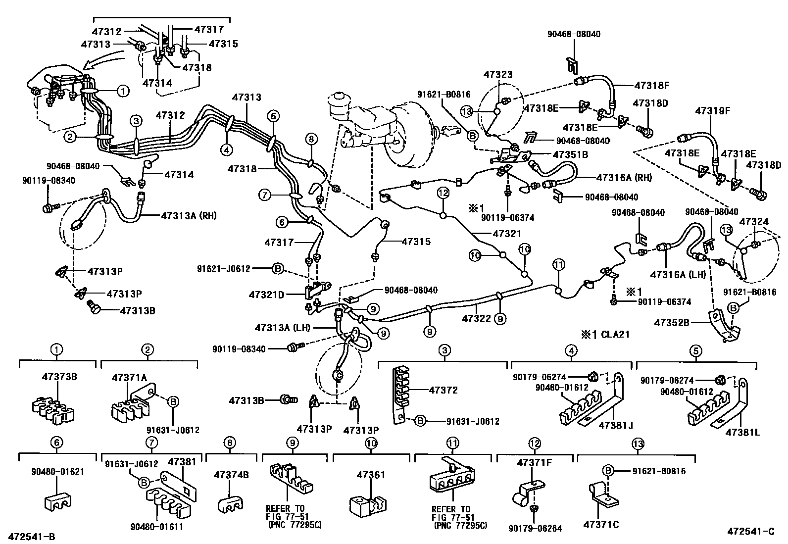 Toyota RAV4 制动配管和卡箍 EPC diagram — 472541C