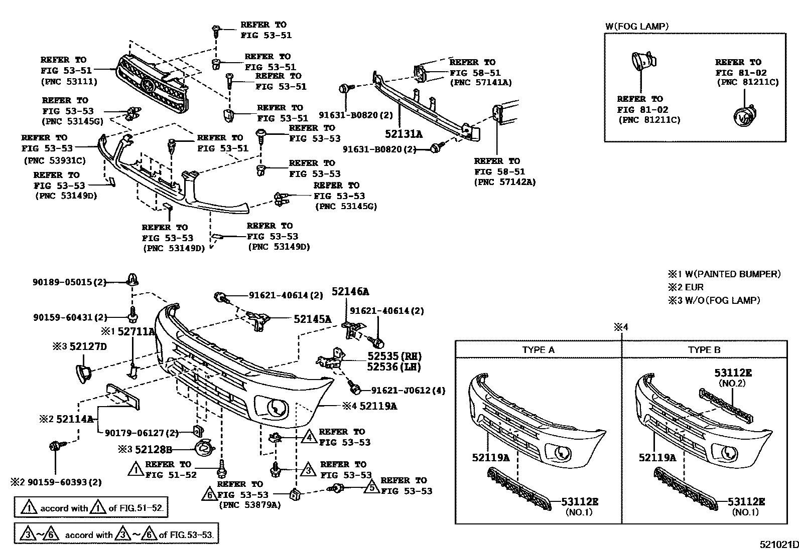 Toyota RAV4 前保险杠及附件 EPC diagram — 521021D