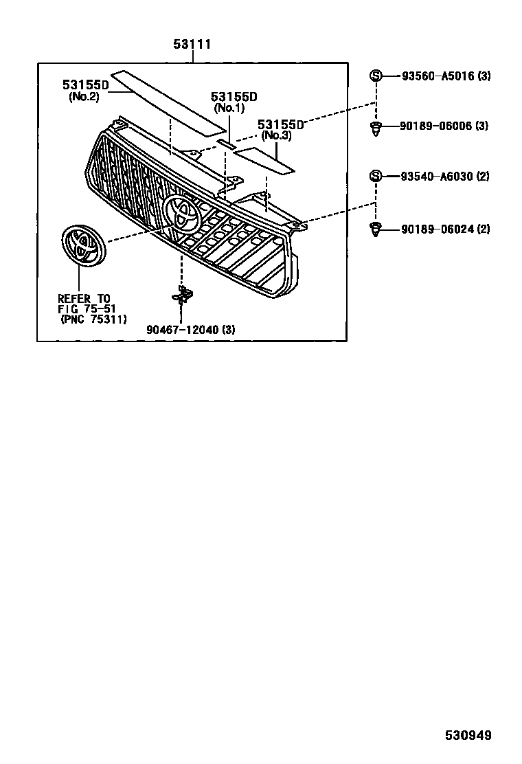 Toyota RAV4 radiator grille EPC diagram — 530949