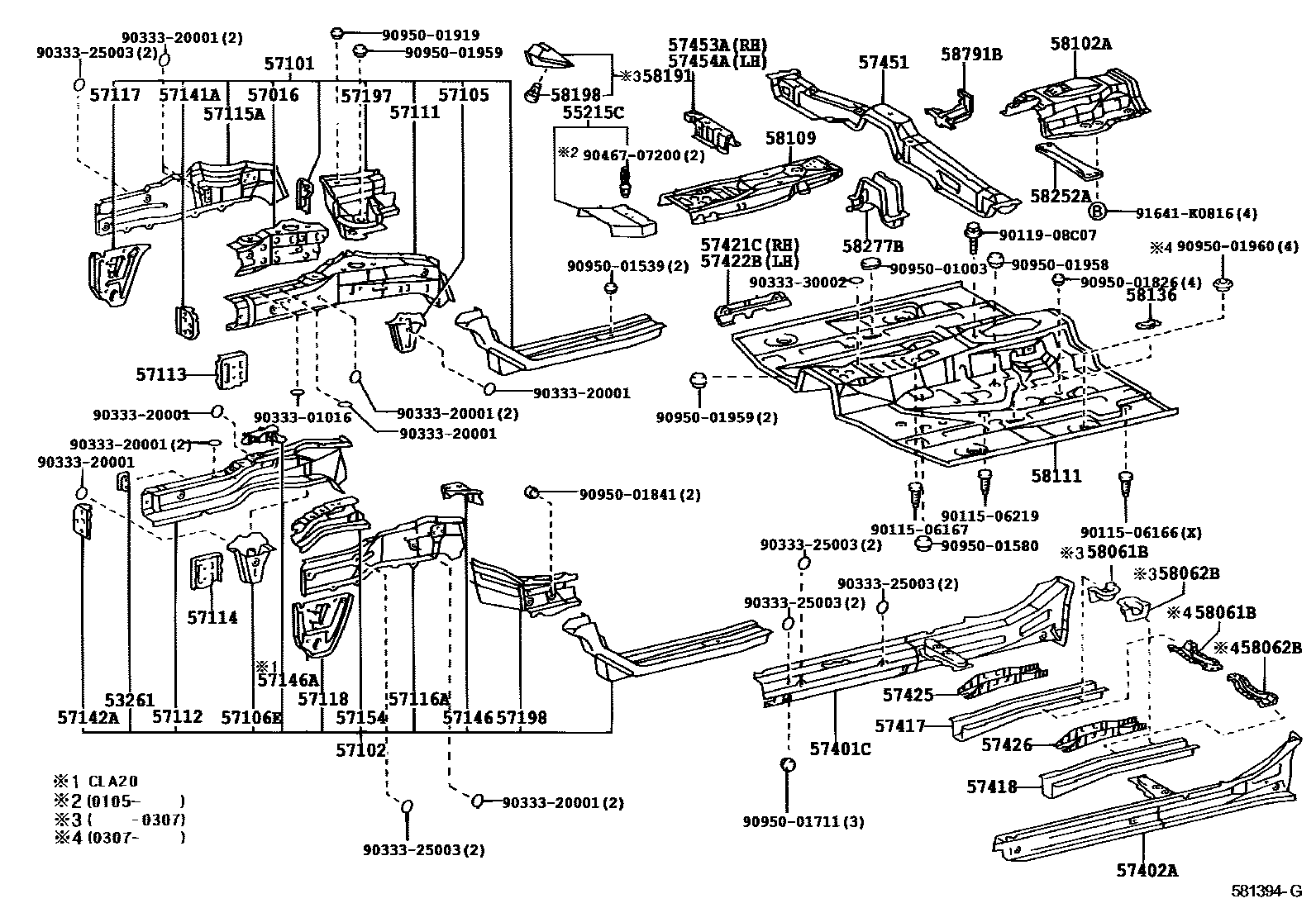 Toyota RAV4 前地板和前地板梁 EPC diagram — 581394G
