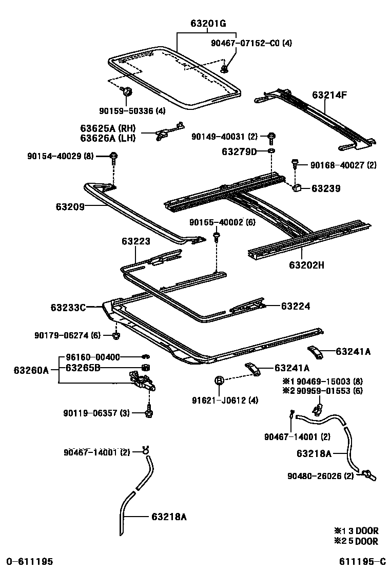 Toyota RAV4 天窗板和背板 EPC diagram — 611195C