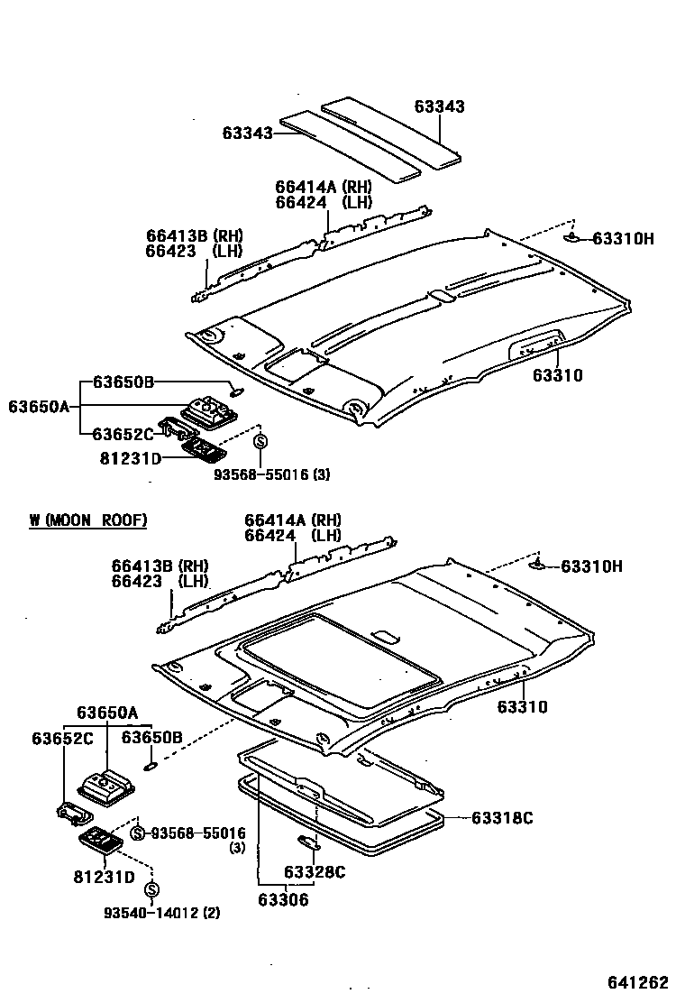 Toyota RAV4 车顶内衬和消声垫 EPC diagram — 641262