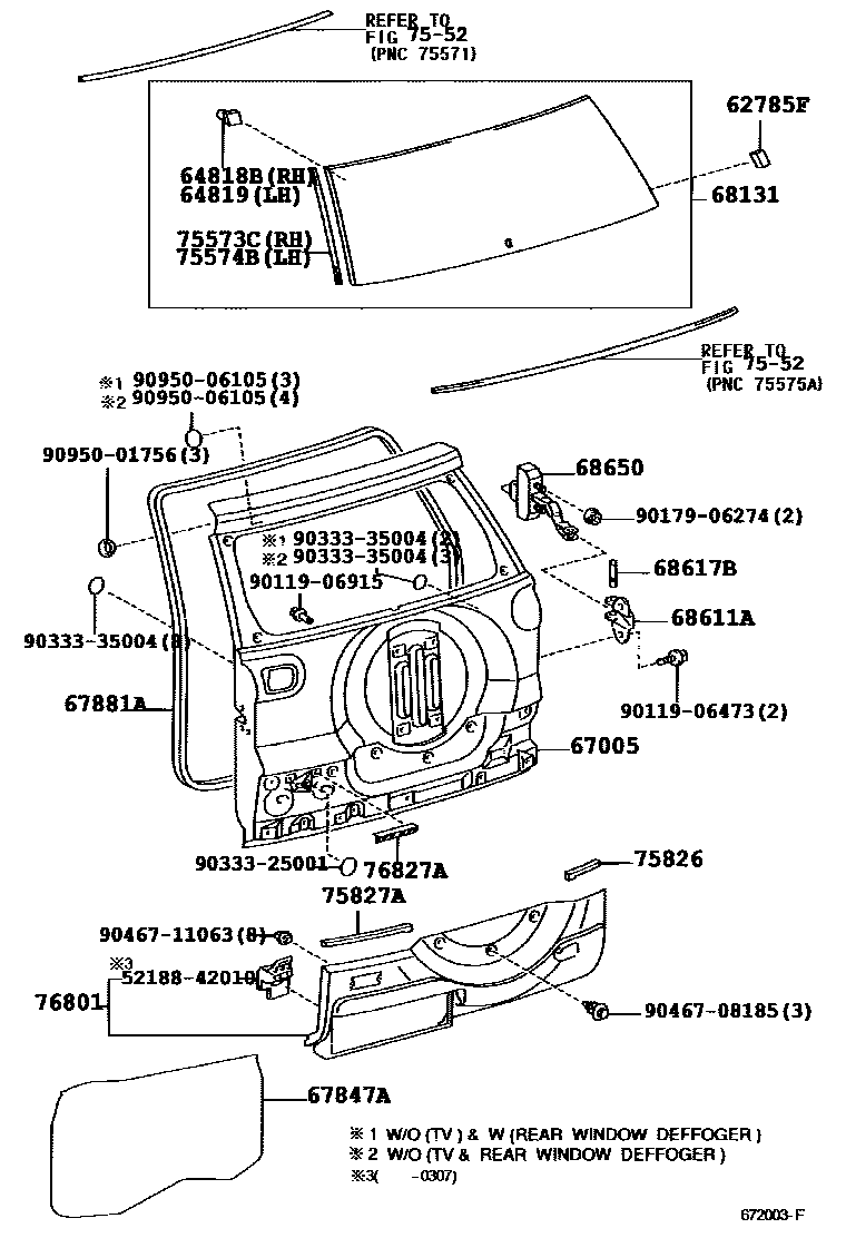 Toyota RAV4 背门板和背门玻璃 EPC diagram — 672003F
