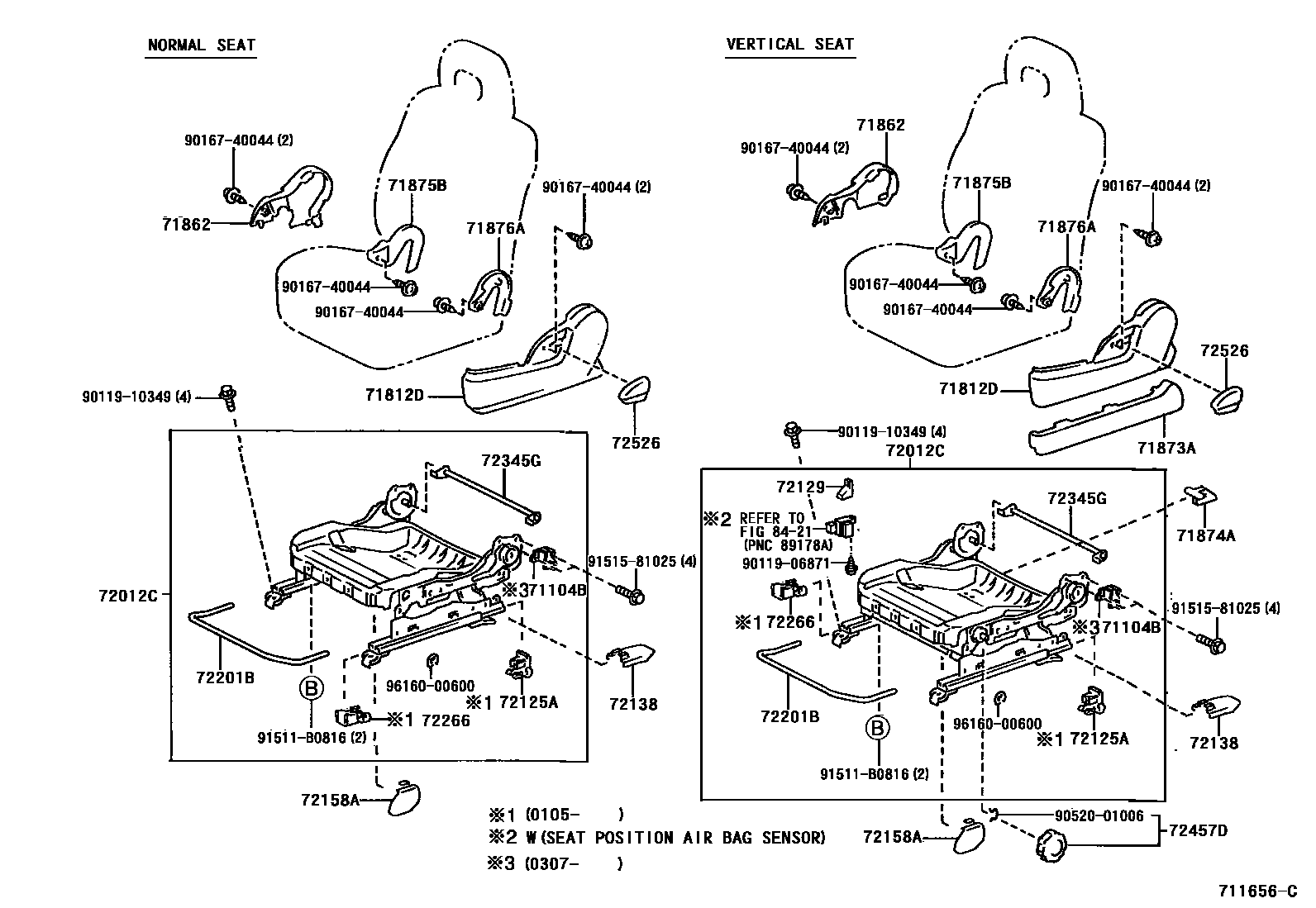 Toyota RAV4 座椅和座椅滑轨 EPC diagram — 711656C