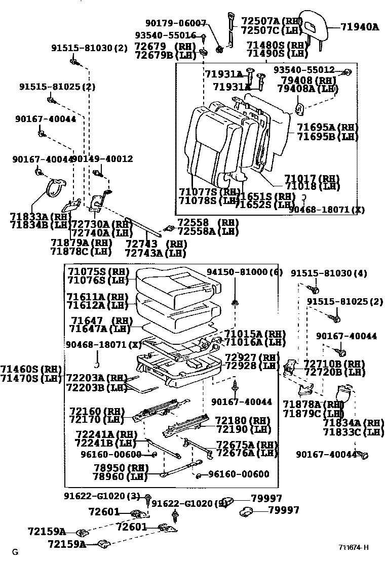 Toyota RAV4 座椅和座椅滑轨 EPC diagram — 711674H