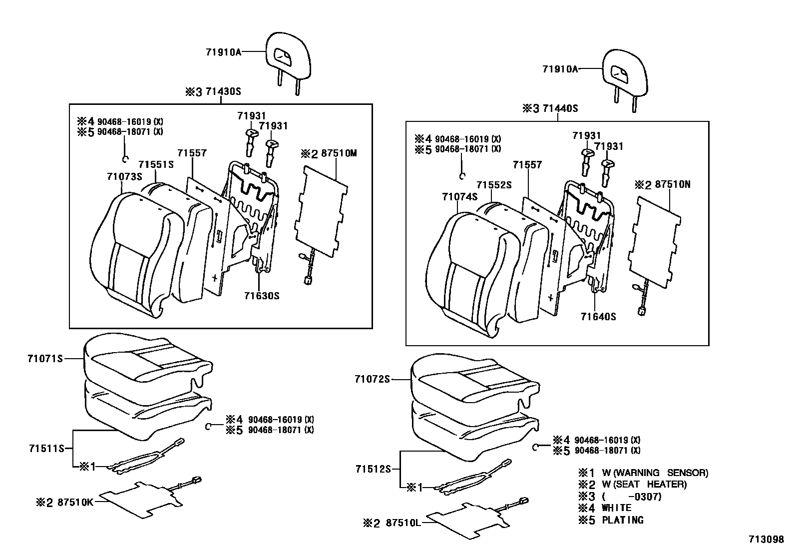 Toyota RAV4 座椅和座椅滑轨 EPC diagram — 713098