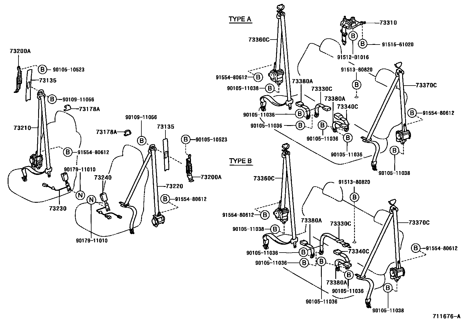 Toyota RAV4 seat belt EPC diagram — 711676A