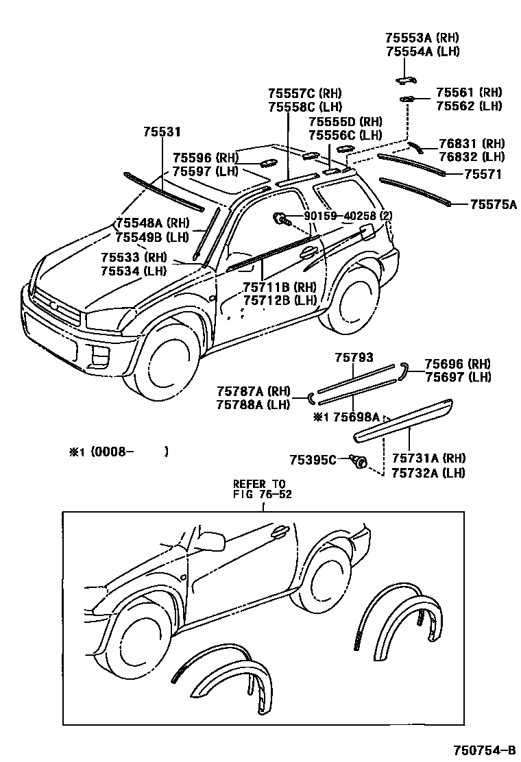 Toyota RAV4 防护条 EPC diagram — 750754B
