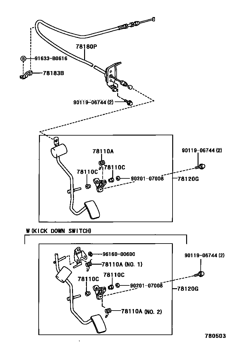 Toyota RAV4 accelerator pedal connecting rod EPC diagram — 780503