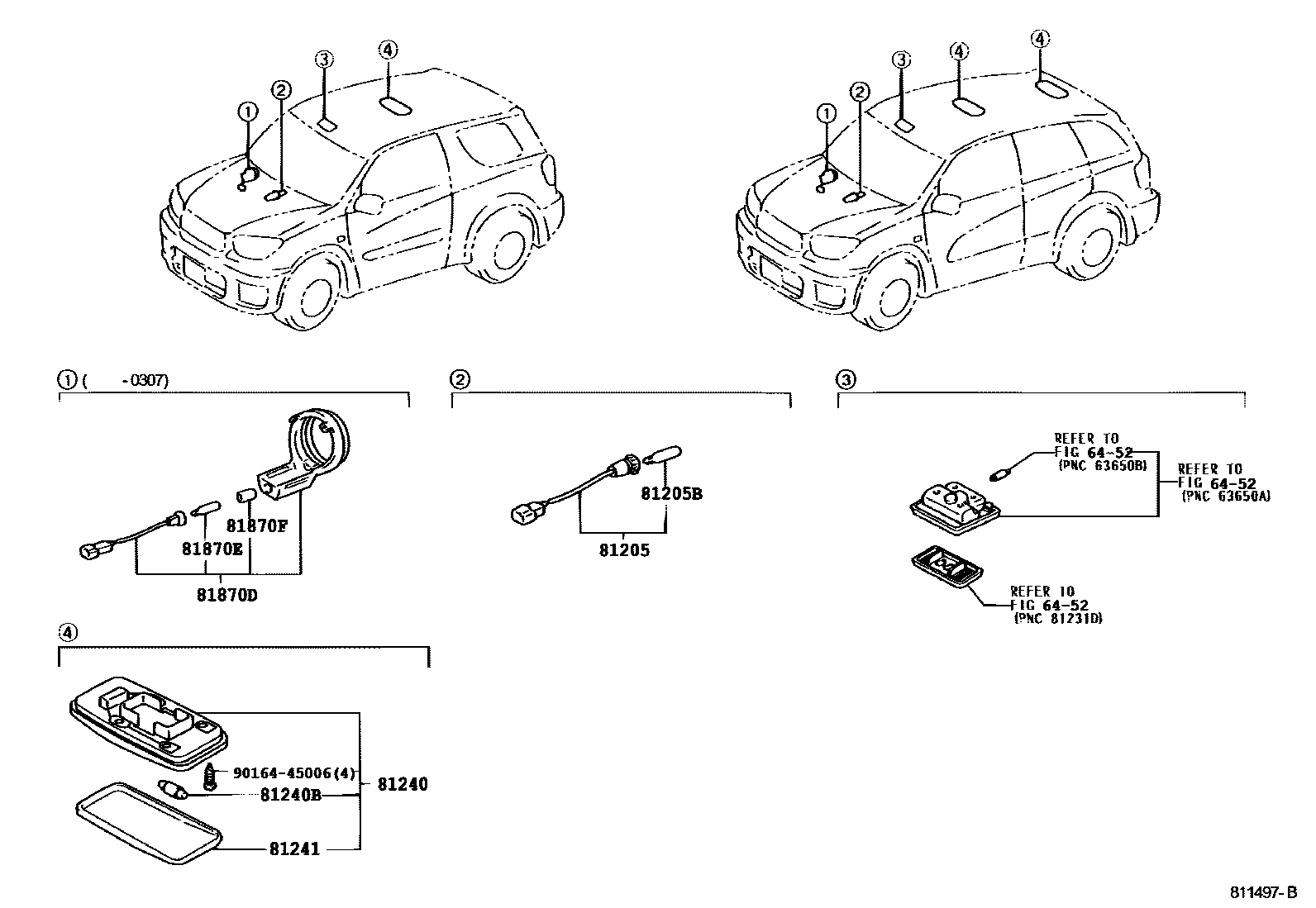 Toyota RAV4 车内灯 EPC diagram — 811497C