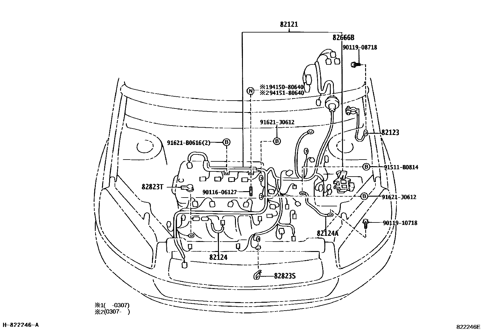Toyota RAV4 线束和卡夹 EPC diagram — 822246G