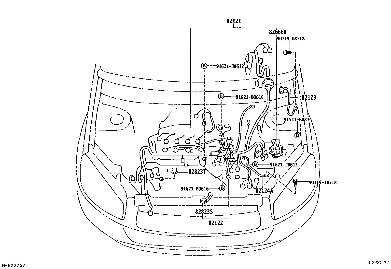 Toyota RAV4 线束和卡夹 EPC diagram — 822252C