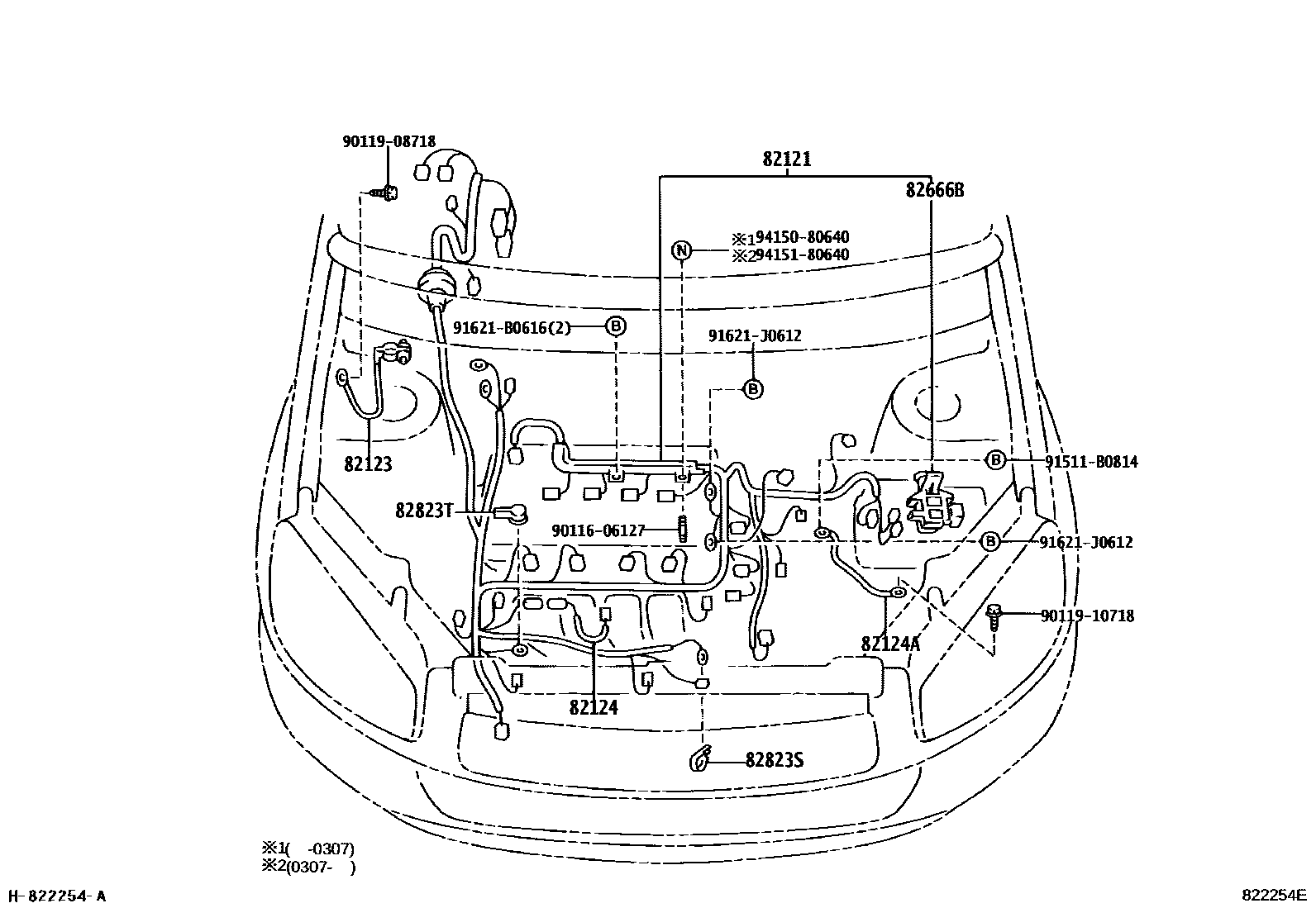 Toyota RAV4 线束和卡夹 EPC diagram — 822254E