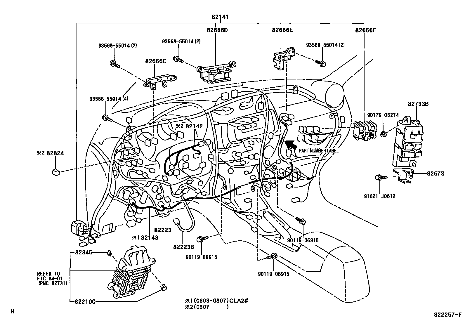 Toyota RAV4 线束和卡夹 EPC diagram — 822257F