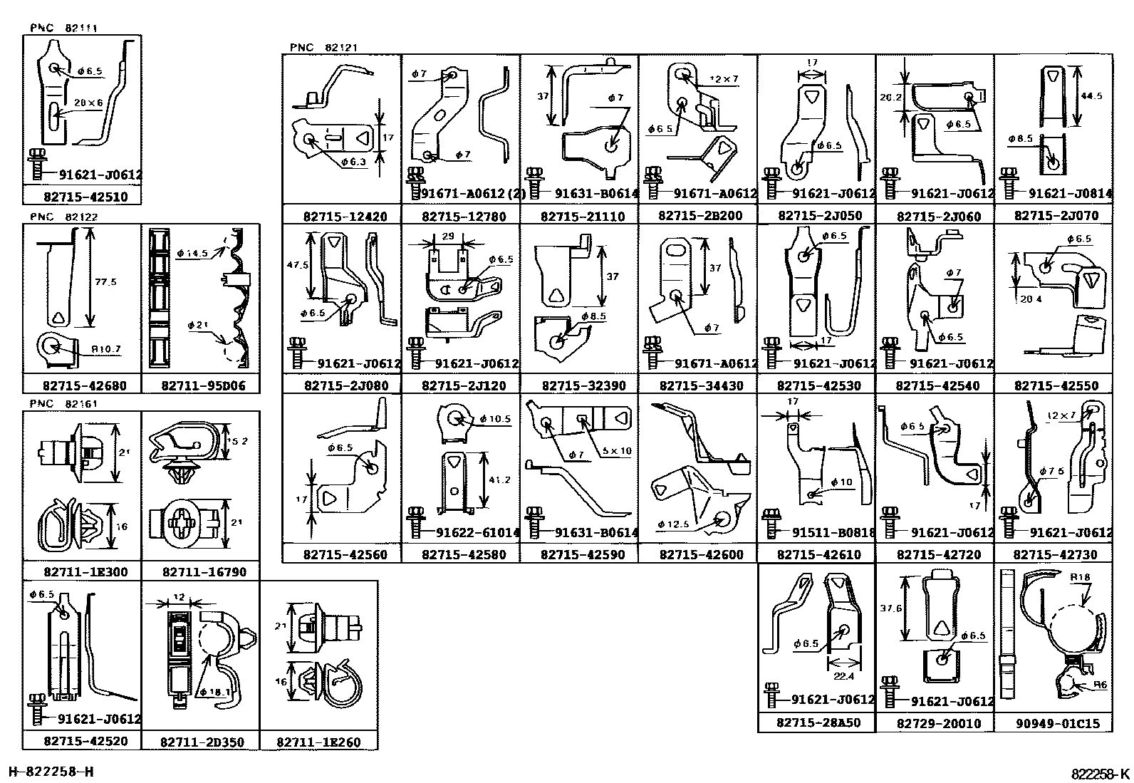 Toyota RAV4 线束和卡夹 EPC diagram — 822258K