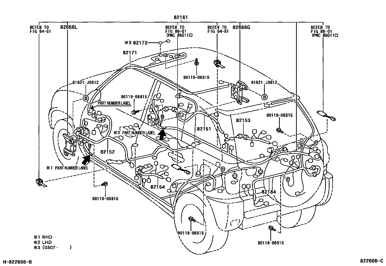Toyota RAV4 线束和卡夹 EPC diagram — 822606C