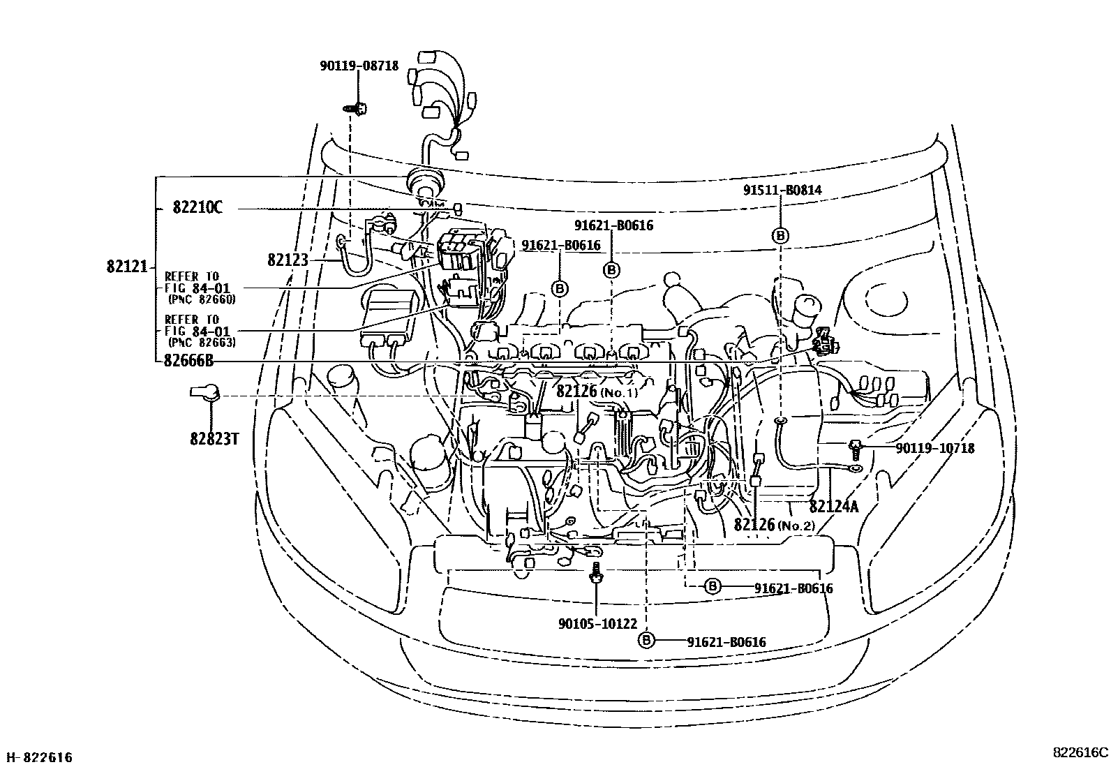 Toyota RAV4 线束和卡夹 EPC diagram — 822616C