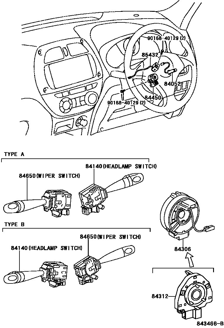 Toyota RAV4 开关和继电器和ECU EPC diagram — 843466B
