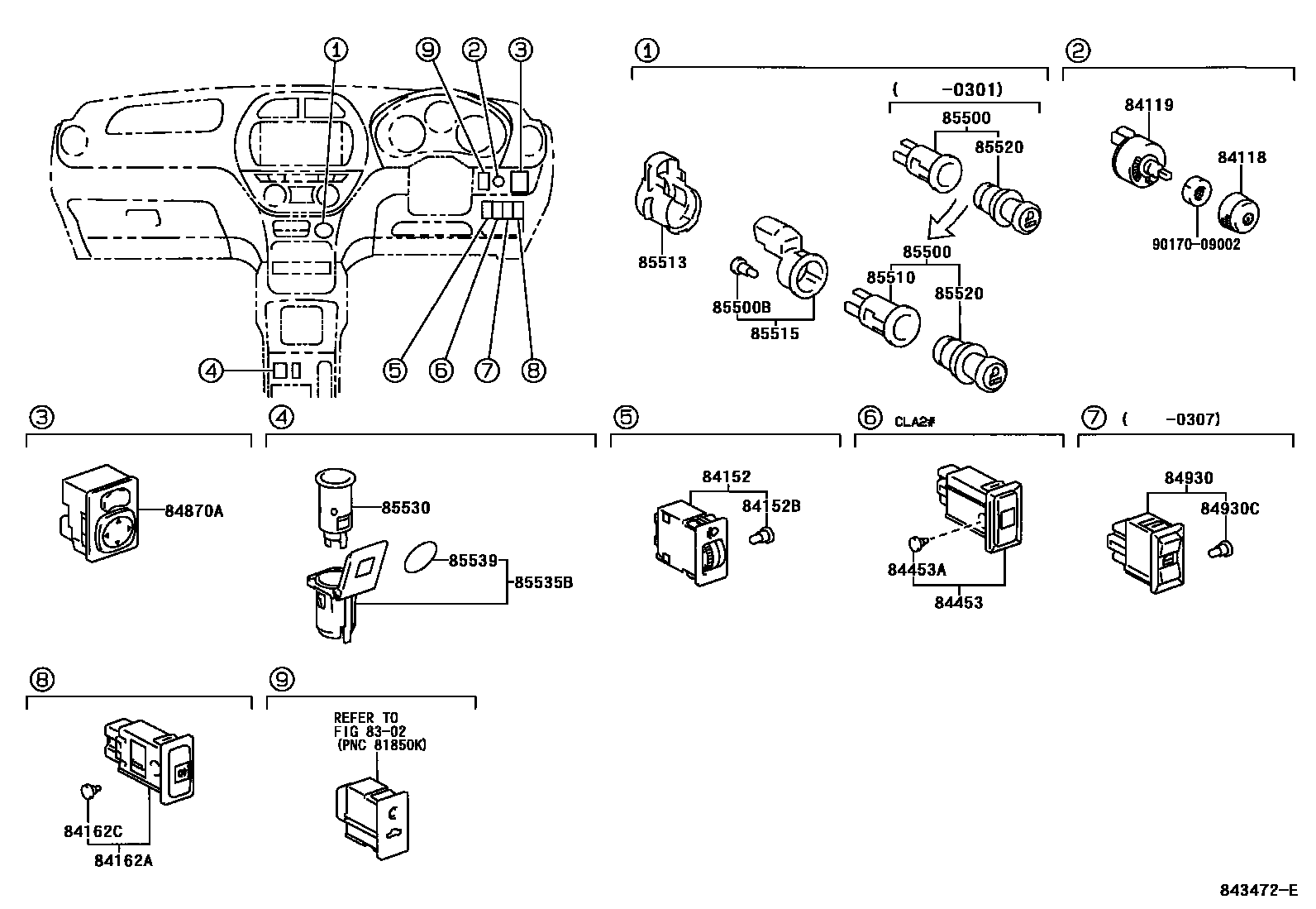 Toyota RAV4 开关和继电器和ECU EPC diagram — 843472E