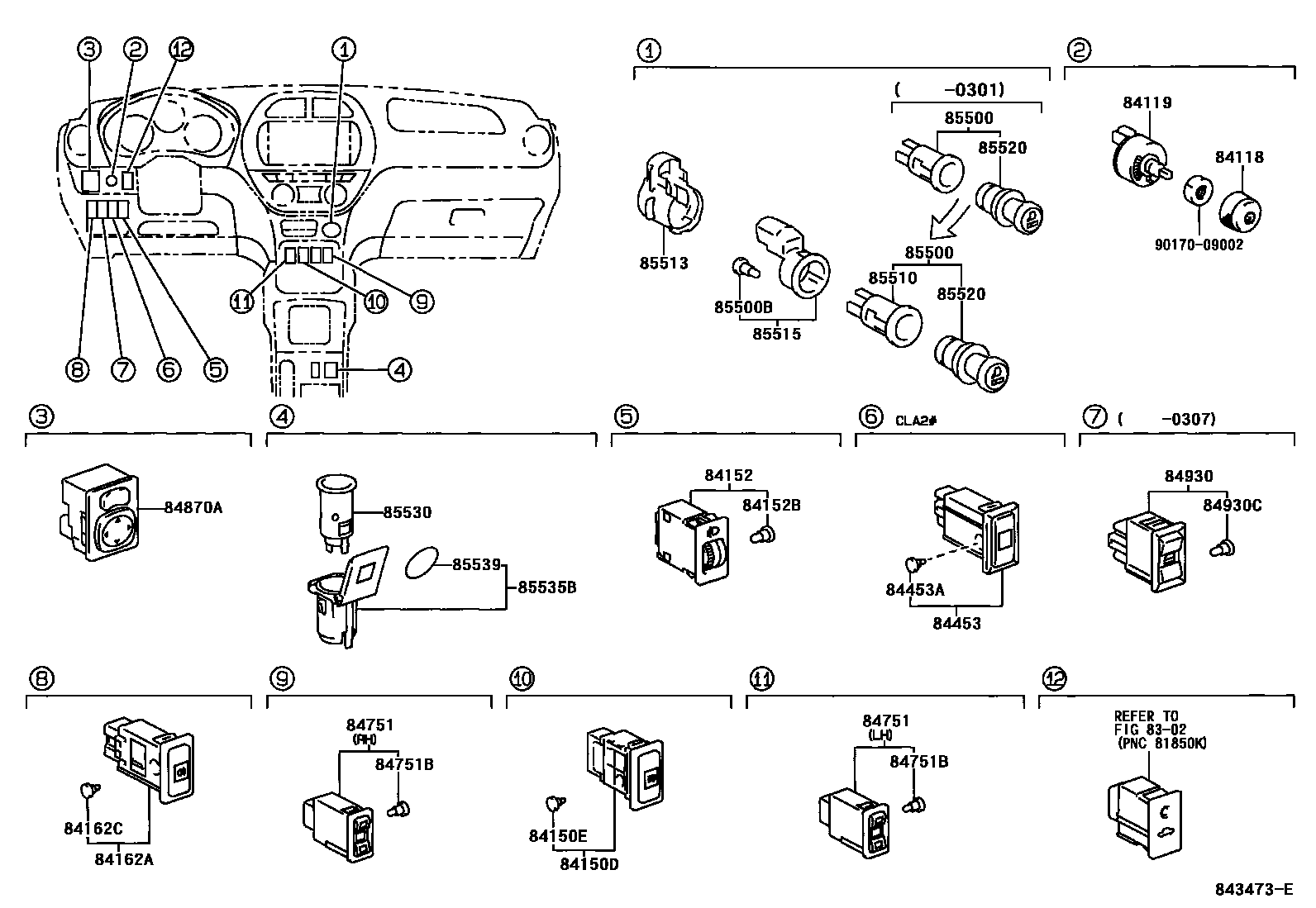 Toyota RAV4 开关和继电器和ECU EPC diagram — 843473E