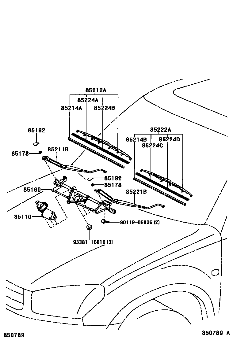 Toyota RAV4 挡风玻璃刮水器 EPC diagram — 850789A