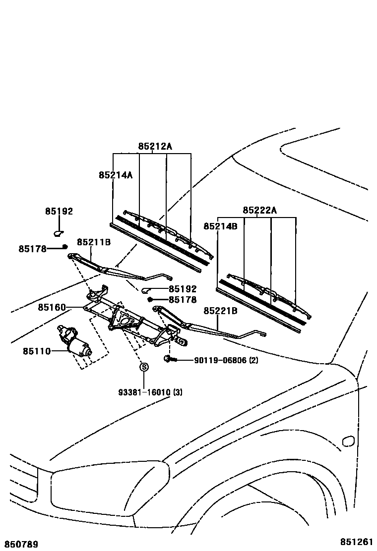 Toyota RAV4 挡风玻璃刮水器 EPC diagram — 851261