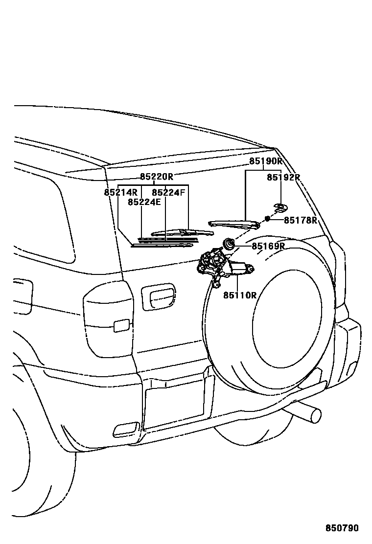 Toyota RAV4 后刮水器 EPC diagram — 850790