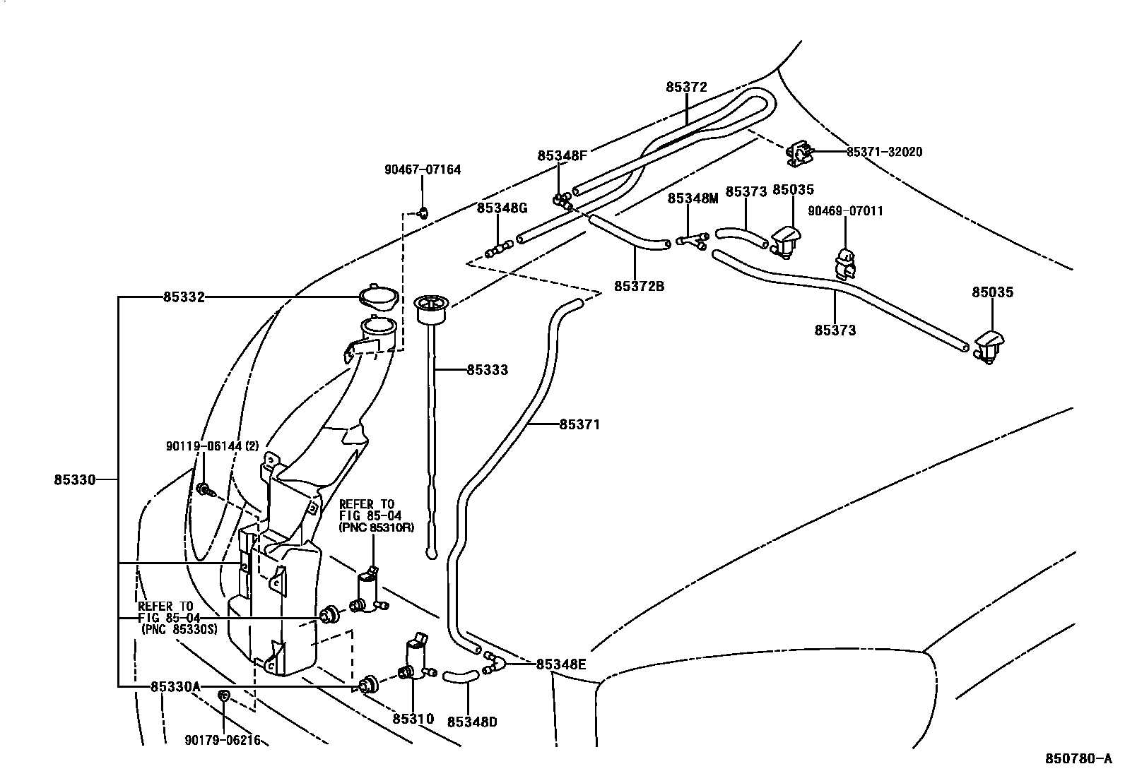 Toyota RAV4 挡风玻璃清洗器 EPC diagram — 850780A