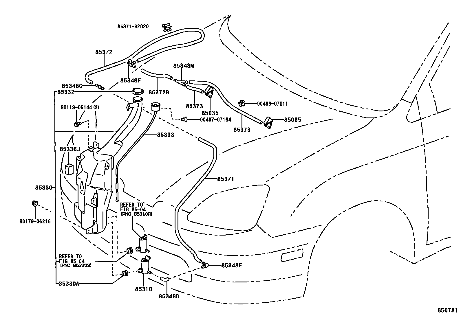 Toyota RAV4 挡风玻璃清洗器 EPC diagram — 850781
