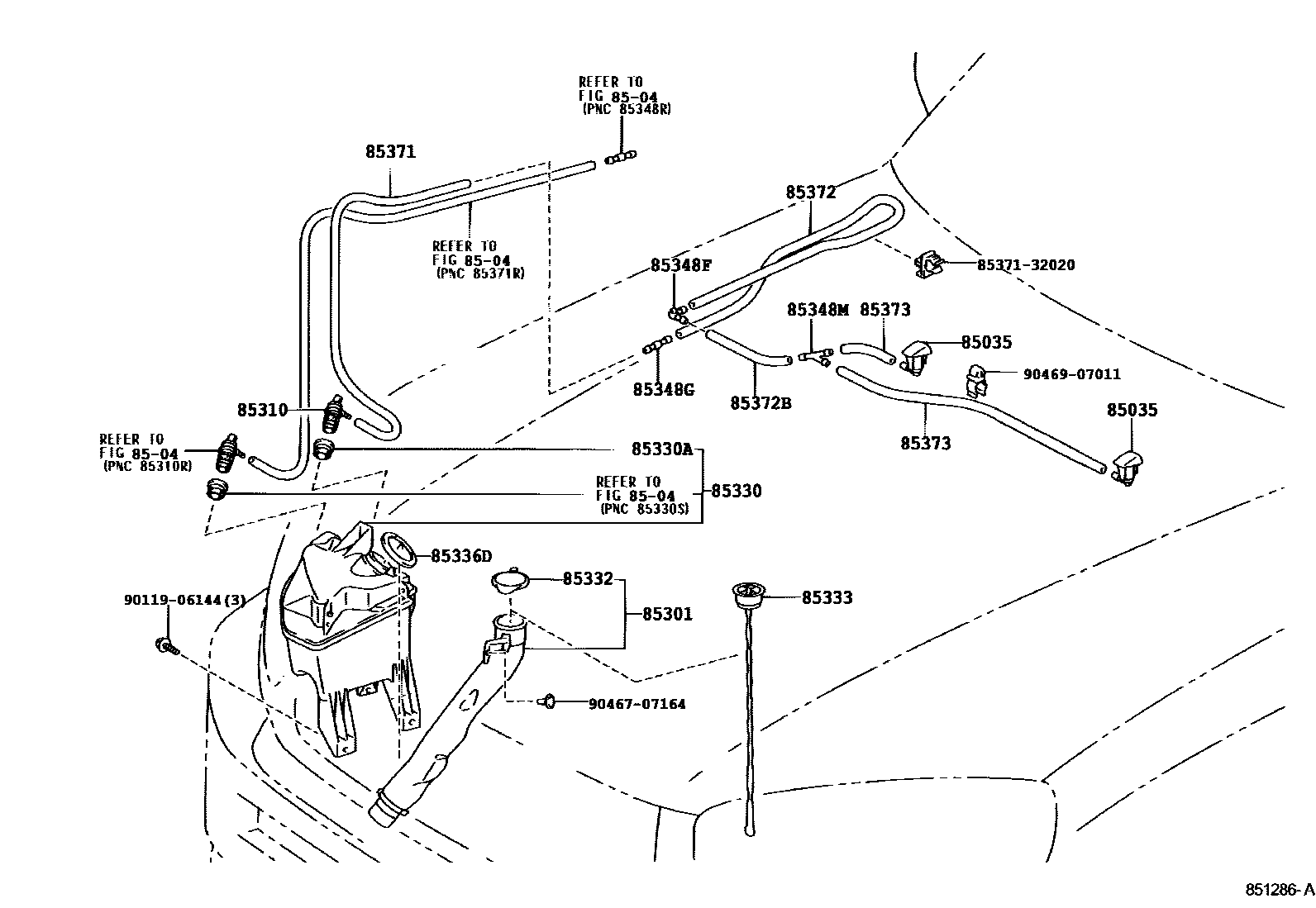 Toyota RAV4 挡风玻璃清洗器 EPC diagram — 851286A