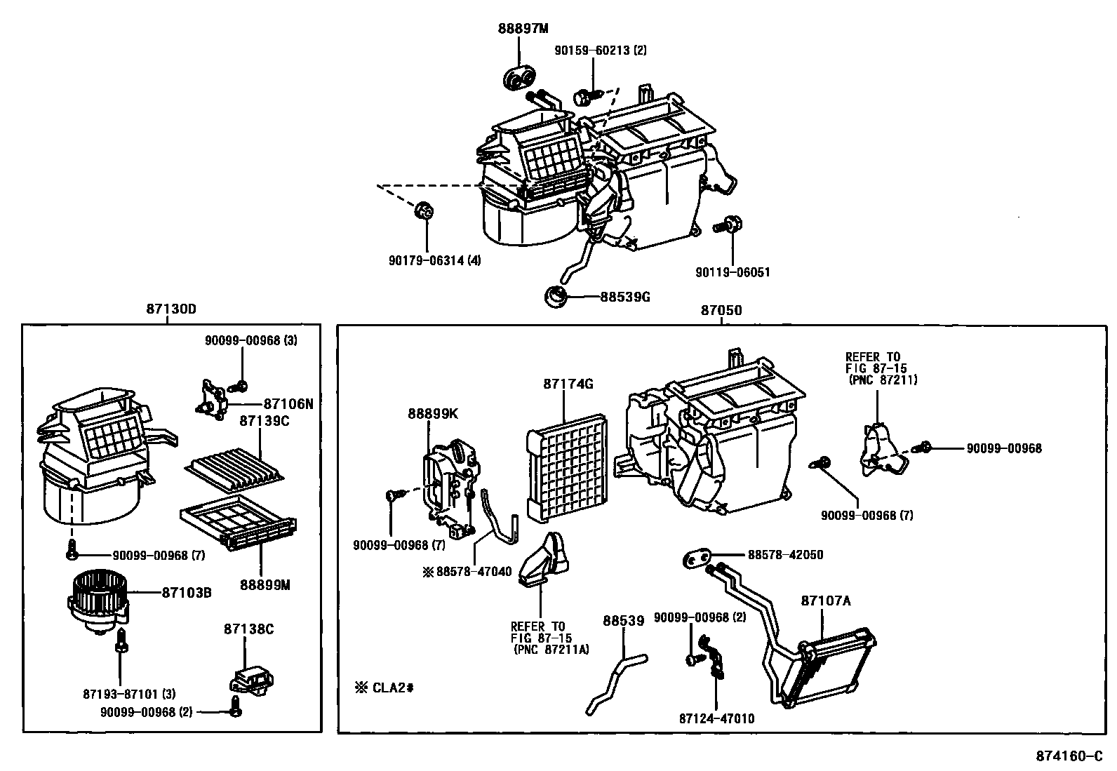 Toyota RAV4 暖风和空调系统 - 冷却器组件 EPC diagram — 874160C