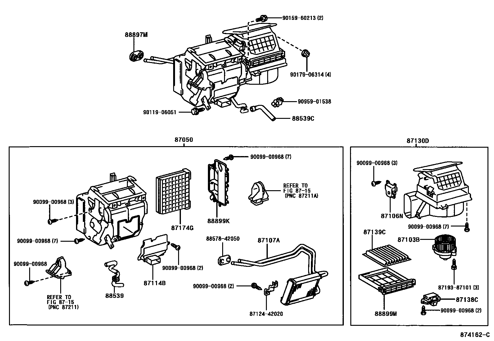 Toyota RAV4 暖风和空调系统 - 冷却器组件 EPC diagram — 874162C