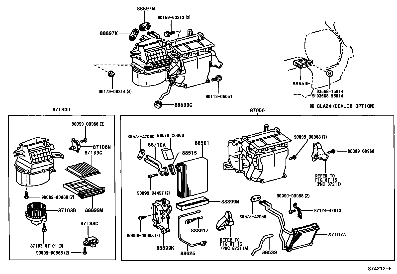 Toyota RAV4 暖风和空调系统 - 冷却器组件 EPC diagram — 874212E