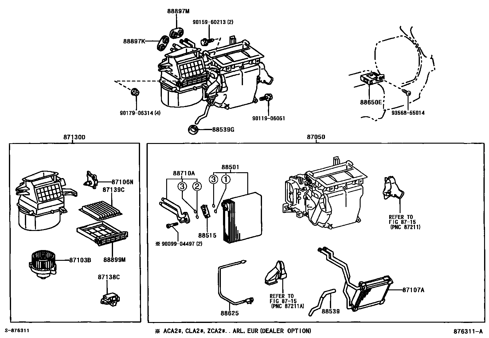 Toyota RAV4 暖风和空调系统 - 冷却器组件 EPC diagram — 876311A