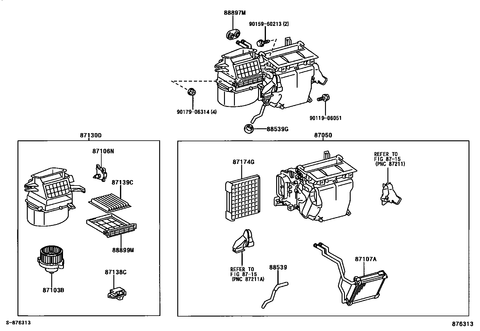 Toyota RAV4 暖风和空调系统 - 冷却器组件 EPC diagram — 876313