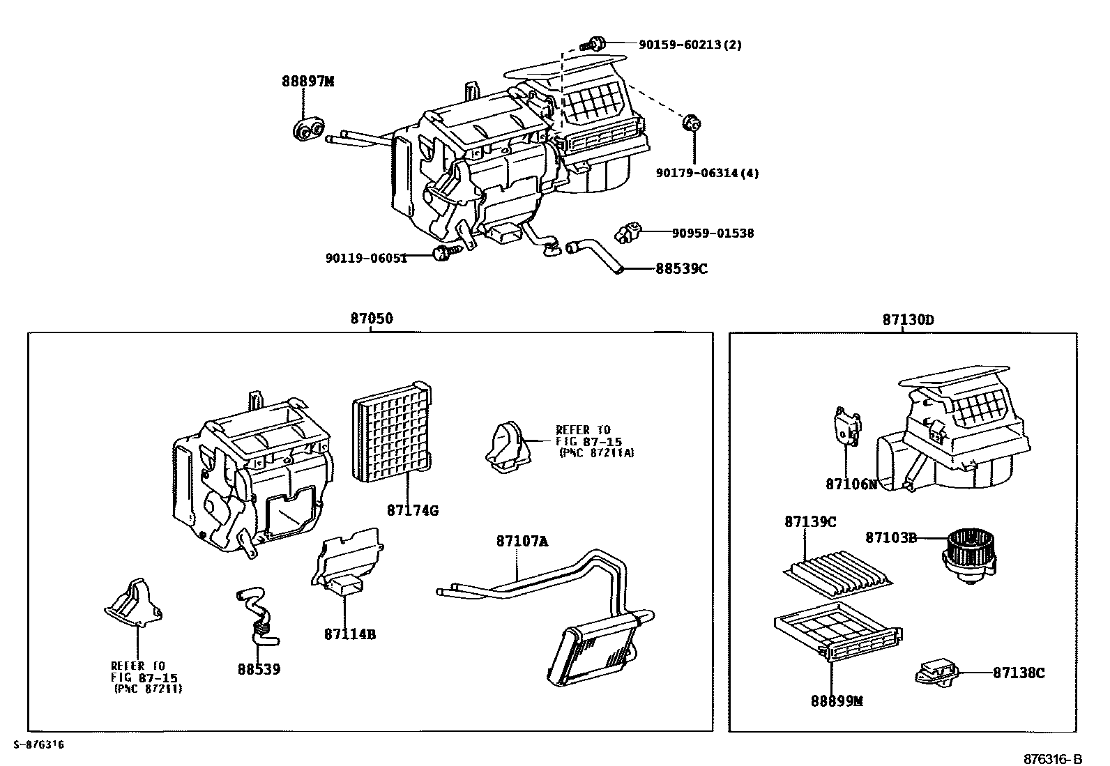 Toyota RAV4 暖风和空调系统 - 冷却器组件 EPC diagram — 876316B
