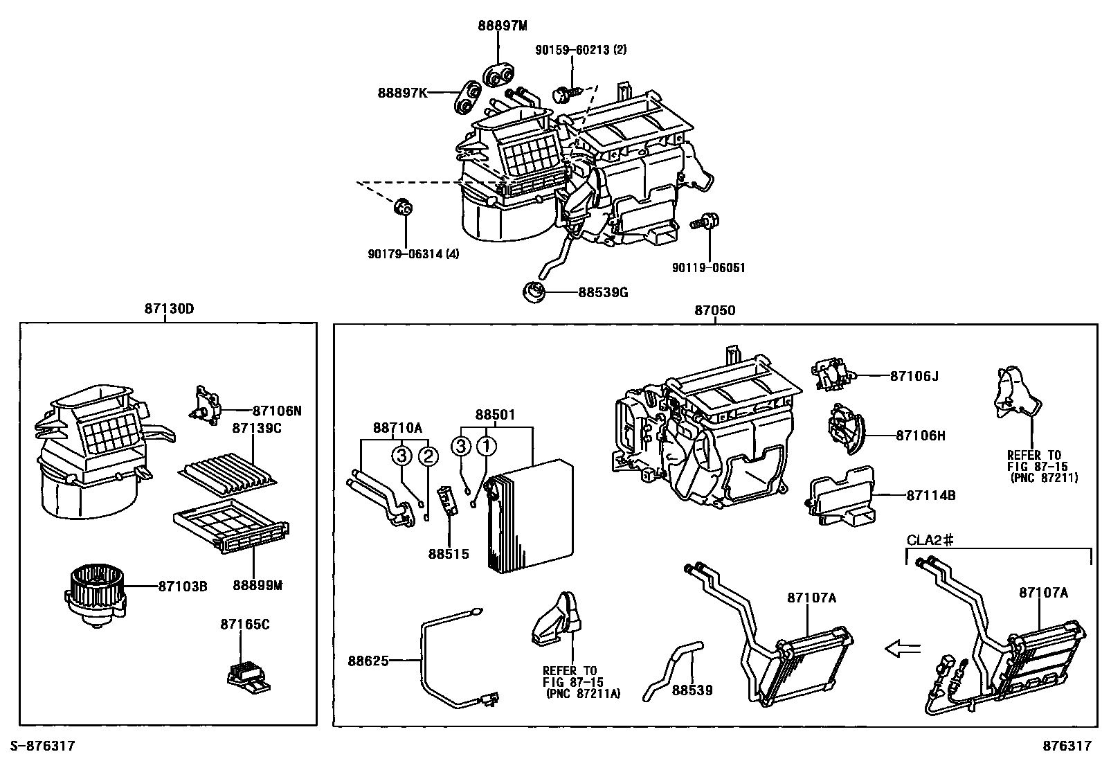Toyota RAV4 暖风和空调系统 - 冷却器组件 EPC diagram — 876317