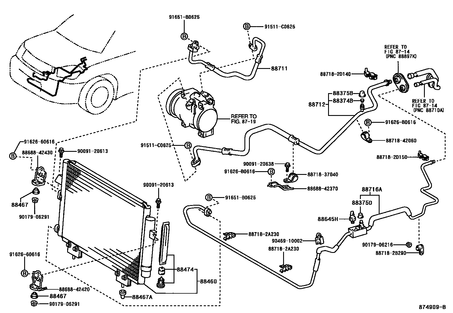 Toyota RAV4 Heating & Air Conditioning - Cooler Piping EPC diagram — 874909B