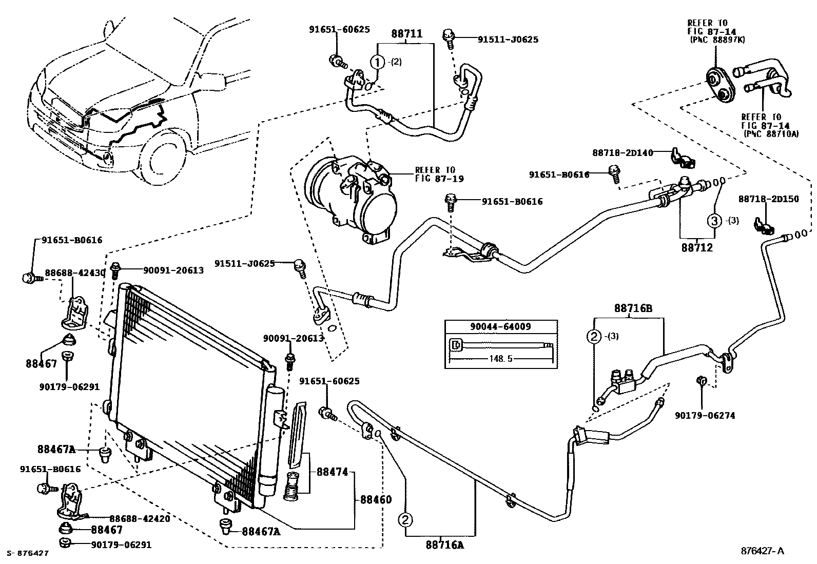 Toyota RAV4 Heating & Air Conditioning - Cooler Piping EPC diagram — 876427A