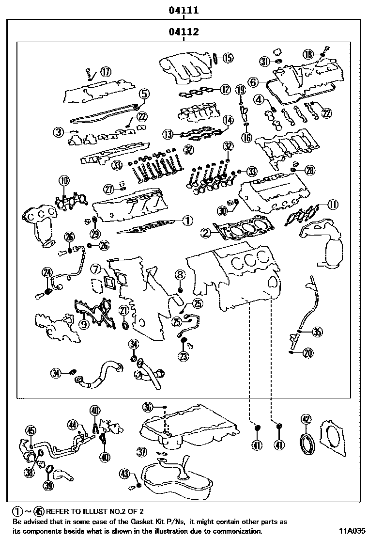Toyota RAV4 Engine Overhaul Gasket Kit EPC diagram — 11A035