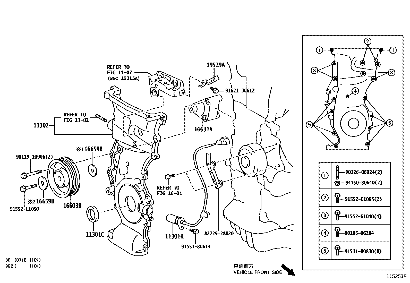 Toyota RAV4 Timing Gear Cover & Rear End Plate EPC diagram — 115253F