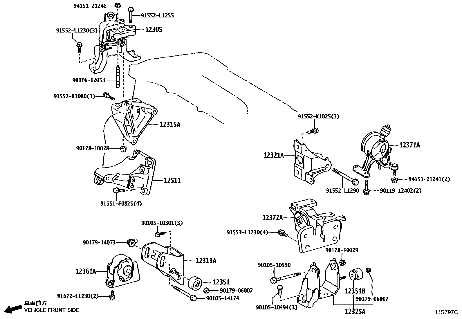 Toyota RAV4 Engine Mounting EPC diagram — 115797C